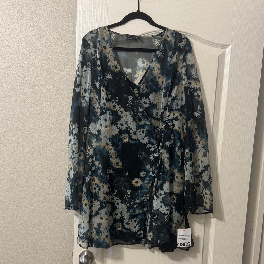 ASOS US 14 NWT Dark Teal & Green Floral Wrap Dress